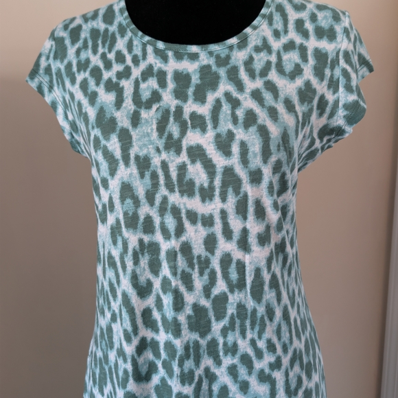 Denim&Co Green Animal Print Midi Dress Short Sleeve XXS XS Cotton Linen Blend - Picture 2 of 8